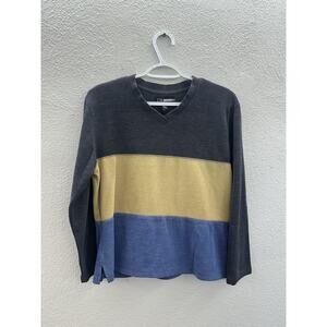 In Focus Womens Shirt Size Petite Medium Colorblock Ribbed Long Sleeve V-Neck